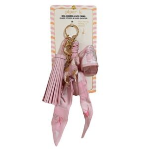 Piper K Pink Horse Bag Charm Key Chain Hand Painted Glass Stones Tassel Bow NEW